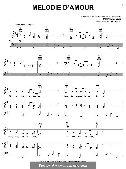 Melodie D'Amour (Eydie Gorme): Para vocais e piano (ou Guitarra) by Henri Salvador