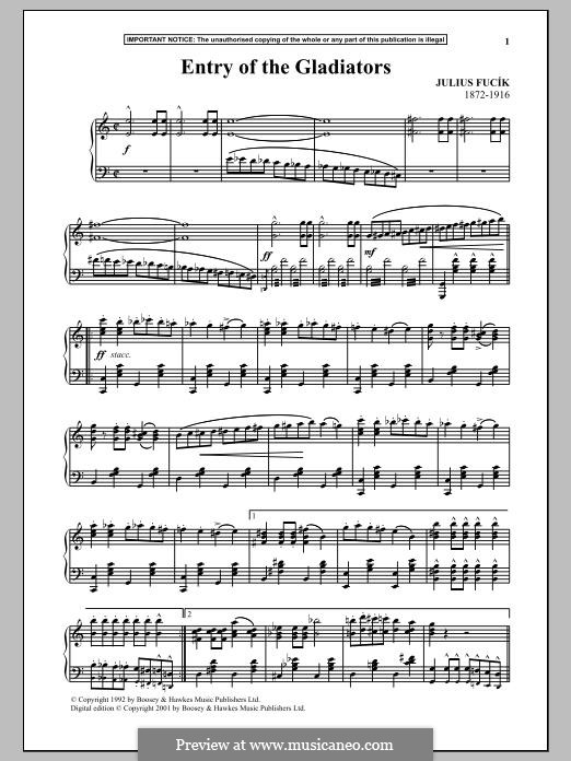 Entrance of the Gladiators, Op.68: Para Piano by Julius Fučík