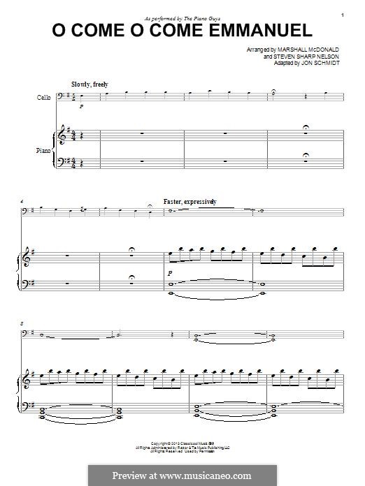 O Come O Come Emmanuel (The Piano Guys): para Violoncelo e piano by Jon Schmidt