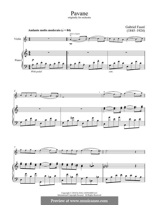 Pavane, Op.50: para violino by Gabriel Fauré
