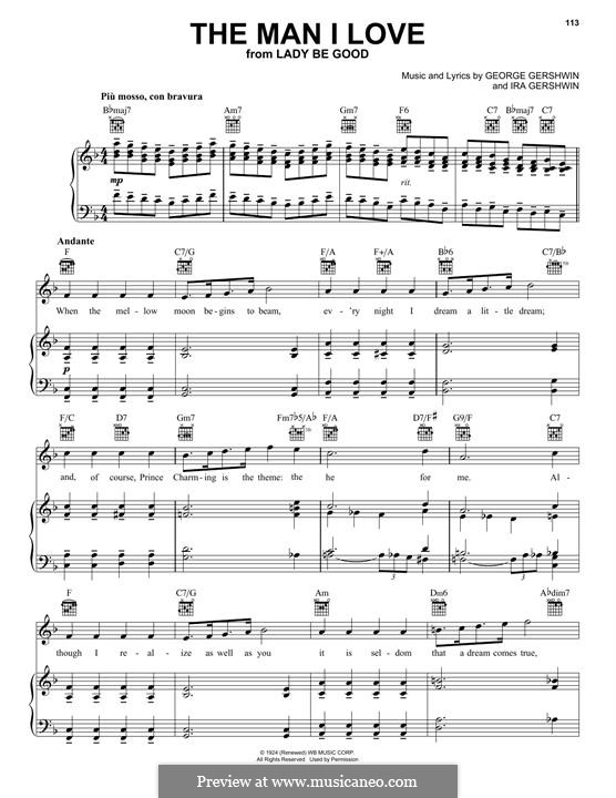 The Man I Love: Para vocais e piano (ou Guitarra) by George Gershwin