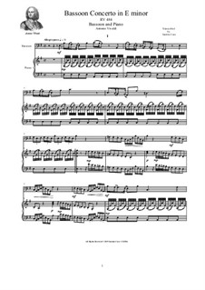 Concerto for Flute and Piano in E Minor, RV 484: Version for bassoon and piano by Antonio Vivaldi