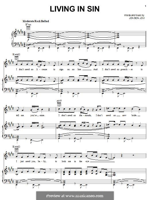 Living in Sin (Bon Jovi): Para vocais e piano (ou Guitarra) by Jon Bon Jovi