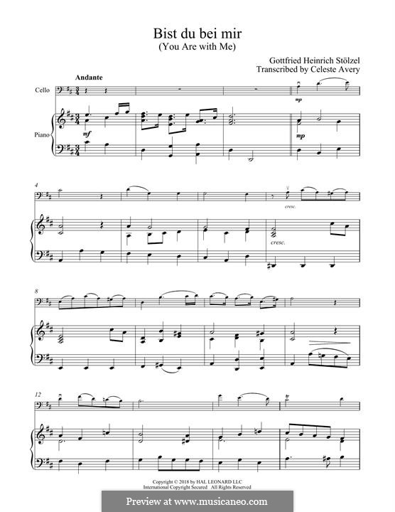 No.25 Bist du bei mir (You Are with Me), Printable scores, BWV 508: para Violoncelo e piano by Johann Sebastian Bach