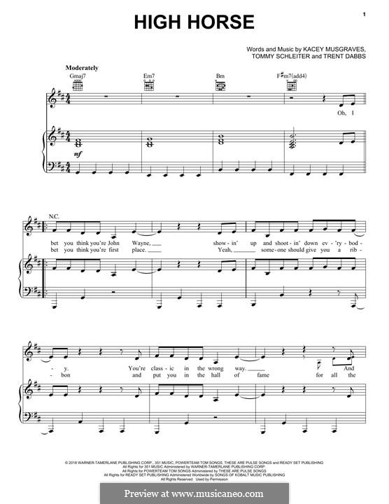 High Horse: Para vocais e piano (ou Guitarra) by Kacey Musgraves, Trent Dabbs, Thomas Schleiter