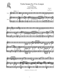 Sonata for Violin and Piano No.33 in E Flat Major, K.481: partitura, parte solo by Wolfgang Amadeus Mozart