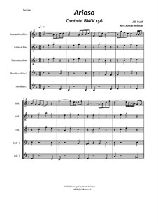 Ich steh mit einem Fuss im Grabe, BWV 156: Arioso, for quintet recorders by Johann Sebastian Bach