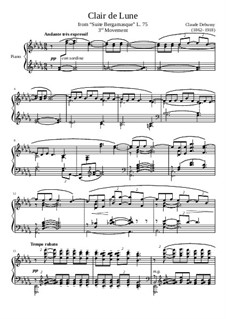 No.3 Clair de lune, for Piano: For a single performer by Claude Debussy