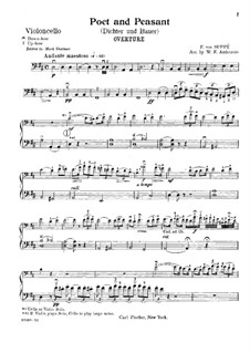 Overture to 'Poet and Peasant': For strings and piano – cello part by Franz von Suppé