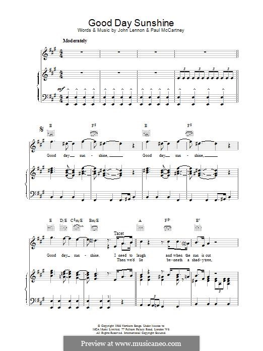 Good Day Sunshine (The Beatles): Para vocais e piano by John Lennon, Paul McCartney