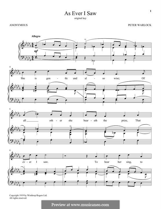 As Ever I Saw: Para vocais e piano by Peter Warlock