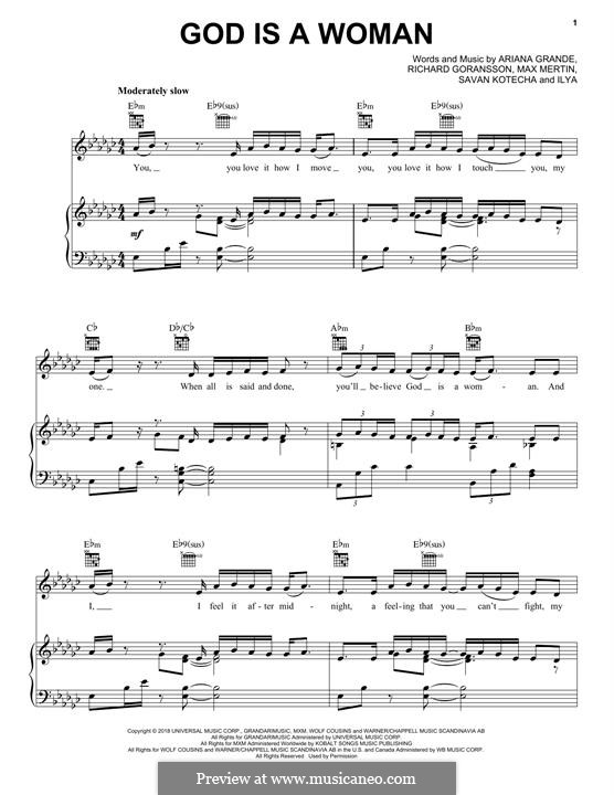 God is a Woman: Para vocais e piano (ou Guitarra) by Max Martin, Savan Kotecha, Ariana Grande, Rickard Goransson, Ilya