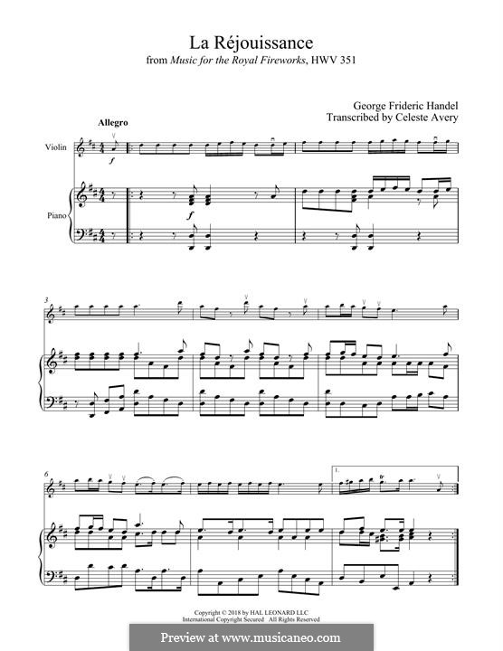 La Rejouissance: para violino by Georg Friedrich Händel
