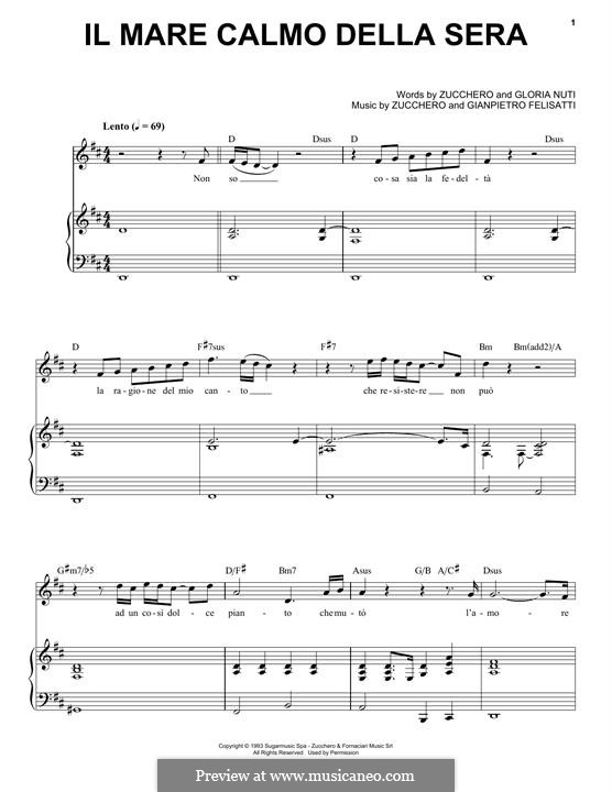 Il mare calmo della sera (Andrea Bocelli): Para vocais e piano by Adelmo Fornaciari, Gianpietro Felisatti