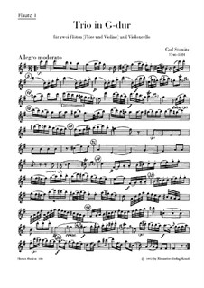 Trio for Two Flutes (or Flute and Violin) and Cello in G Major: flauta parte I by Carl Stamitz