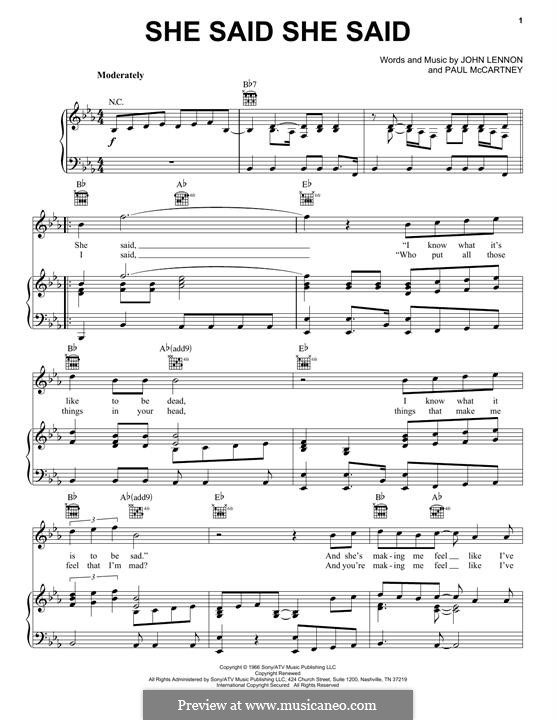 She Said She Said (The Beatles): Para vocais e piano (ou Guitarra) by John Lennon, Paul McCartney