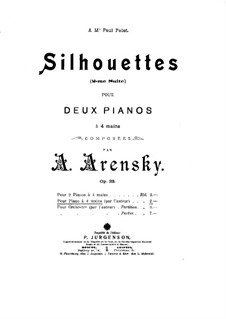 Suite for Two Pianos Four Hands No.2 'Silhouettes', Op.23: versão para piano de quatro mãos by Anton Arensky