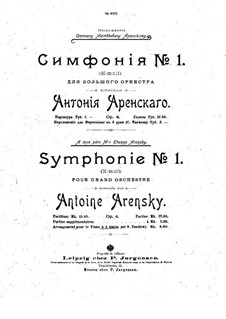 Symphony No.1 in B Minor, Op.4: versão para piano de quatro mãos by Anton Arensky