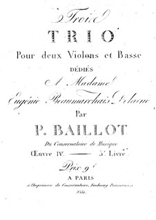 Three Trios for Two Violins and Basso Continuo, Op.4: violino parte I by Pierre Baillot