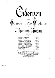Cadenza to Violin Concerto in D Major by Brahms: Cadenza to Violin Concerto in D Major by Brahms by Tor Aulin