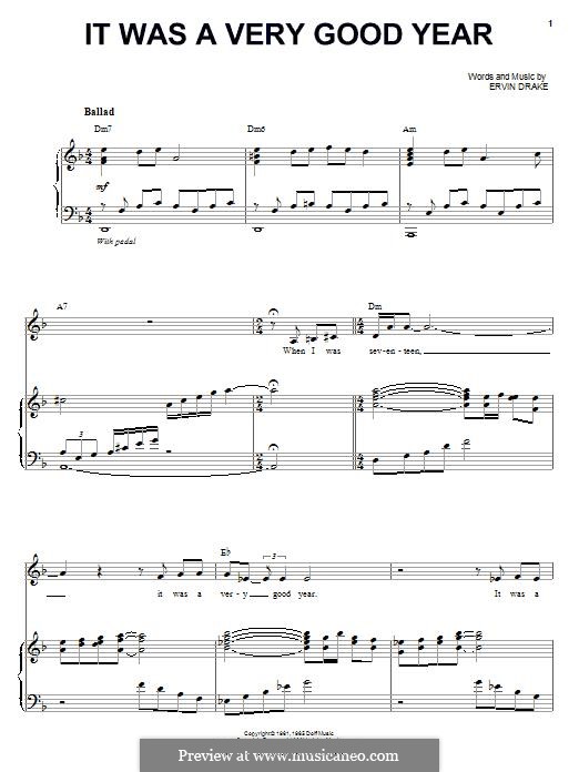 It Was a Very Good Year (Frank Sinatra): Para vocais e piano by Ervin Drake