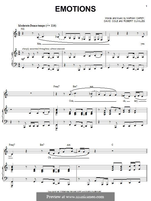 Emotions: Para vocais e piano (ou Guitarra) by David Cole, Mariah Carey, Robert Clivilles