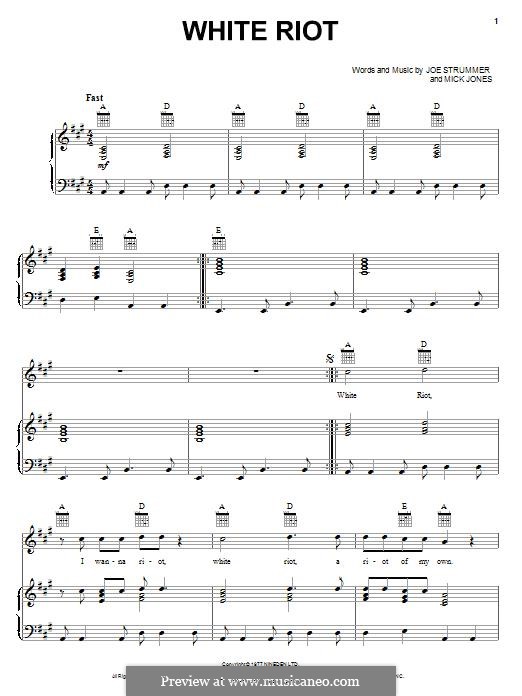 White Riot (The Clash): Para vocais e piano (ou Guitarra) by Joe Strummer, Mick Jones, Paul Simonon, Topper Headon