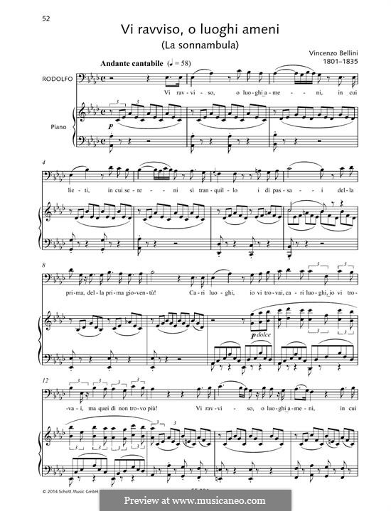 Vi ravviso, o luoghi ameni: Para vocais e piano by Vincenzo Bellini