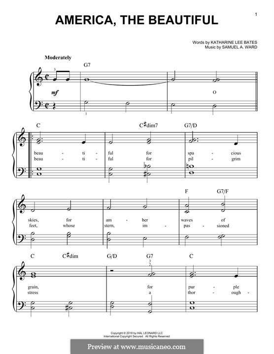 America, The Beautiful: Para Piano by Samuel Augustus Ward