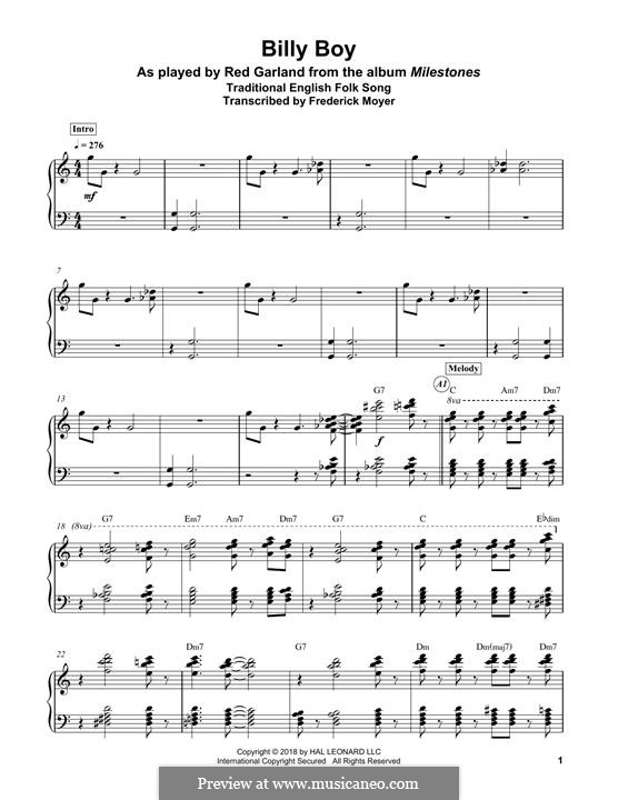 Billy Boy: Para Piano by folklore