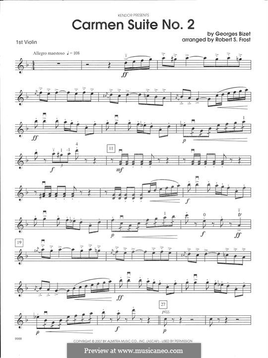 Second Suite: Chanson du Toreador, La Garde Montante - 1st Violin part by Georges Bizet
