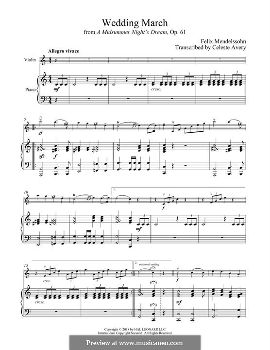 Wedding March (Printable Scores): para violino by Felix Mendelssohn-Bartholdy