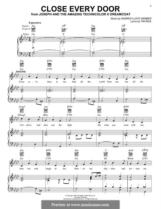 Close Every Door: Para vocais e piano (ou Guitarra) by Andrew Lloyd Webber