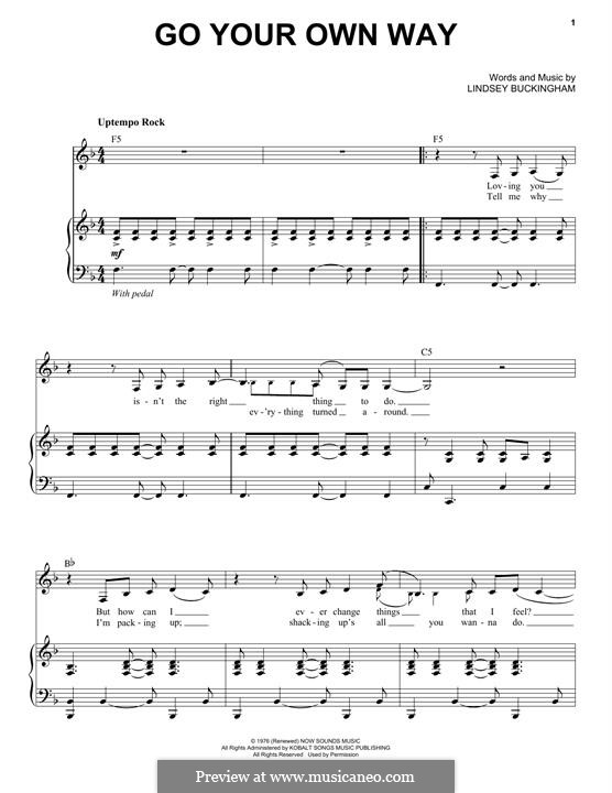 Go Your Own Way (Fleetwood Mac): Para vocais e piano by Lindsey Buckingham