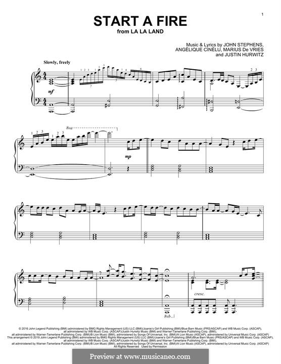 Start a Fire (John Legend): Para Piano by John Stephens, Marius De Vries, Justin Hurwitz