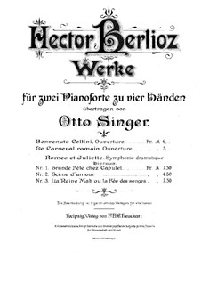 Le Carnaval Romain. Overture, H.95 Op.9: dois pianos de quatro mãos by Hector Berlioz