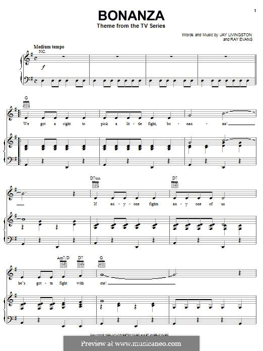 Bonanza (Al Caiola): Para vocais e piano (ou Guitarra) by Jay Livingston, Raymond Evans