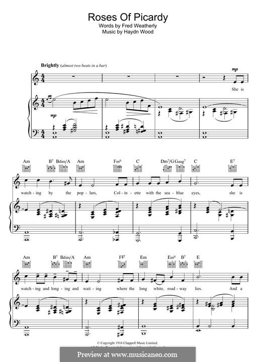 Roses of Picardy: Para vocais e piano (ou Guitarra) by Haydn Wood
