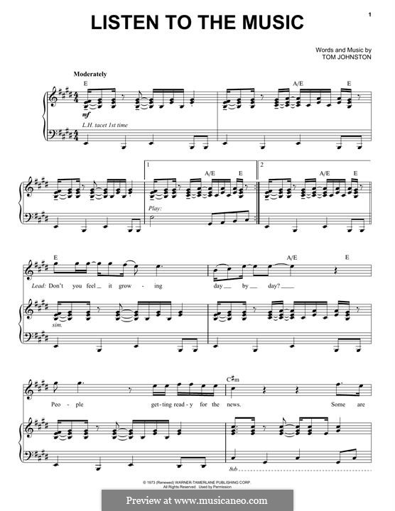 Listen to the Music (The Doobie Brothers): Para vocais e piano by Tom Johnston