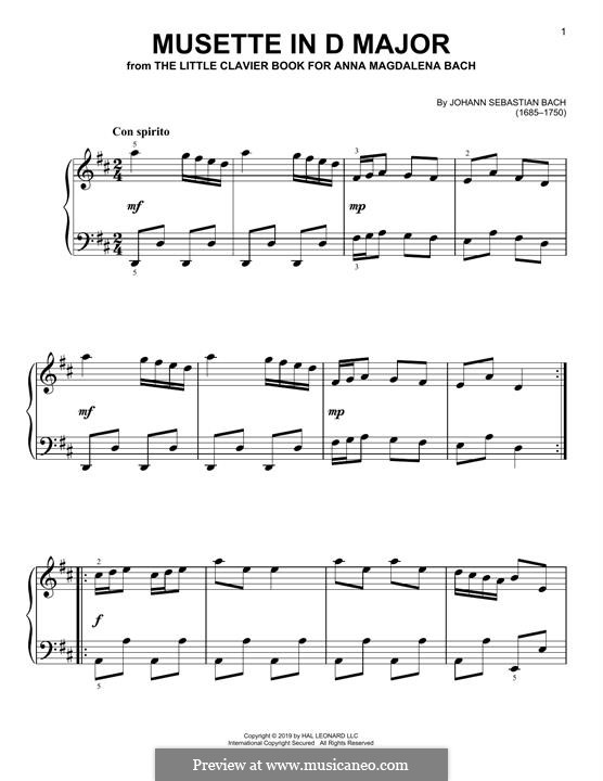 No.22 Musette in D Major, BWV Anh.126: Para Piano by Johann Sebastian Bach