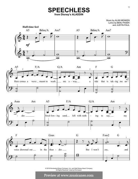 Speechless (from Disney's Aladdin): Para Piano by Alan Menken