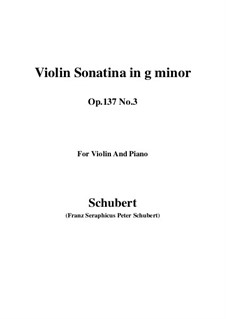 Sonatina for Violin and Piano No.3 in G Minor, D.408 Op.137: Score, parts by Franz Schubert