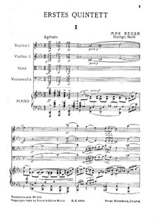 Piano Quintet No.1 in C Minor: partitura by Max Reger