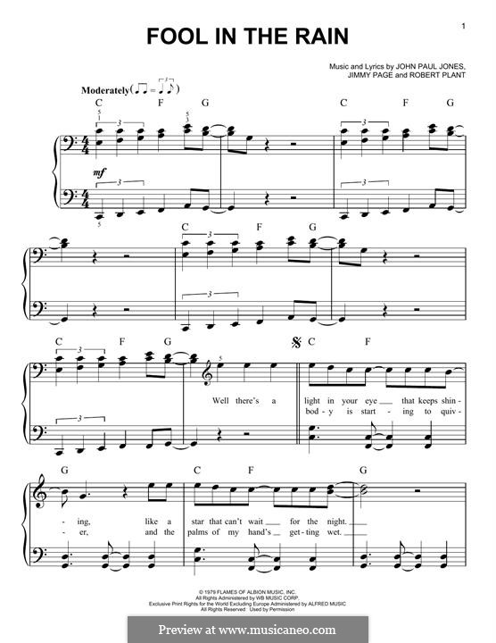 Fool in the Rain (Led Zeppelin): Para Piano by John Paul Jones, Jimmy Page, Robert Plant
