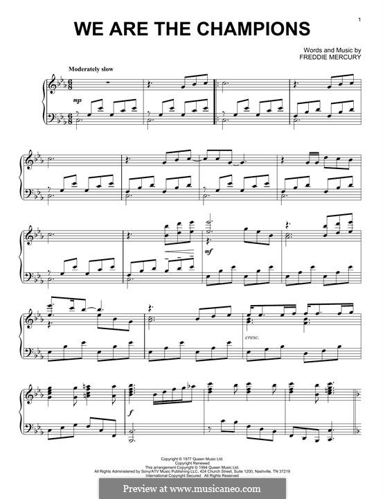 We are the Champions (Queen): Para Piano by Freddie Mercury