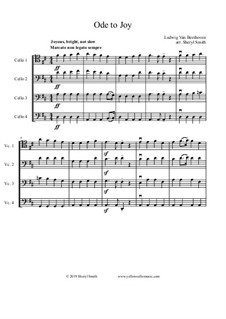 Ode to Joy: For intermediate cello quartet (four cellos) by Ludwig van Beethoven