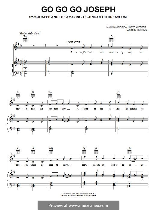 Go Go Go Joseph (from Joseph and The Amazing Technicolor Dreamcoat): Para vocais e piano (ou Guitarra) by Andrew Lloyd Webber