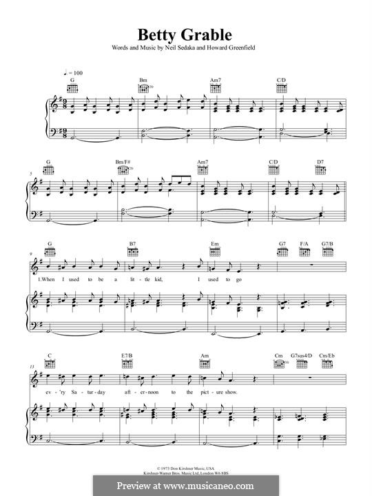 Betty Grable: Para vocais e piano (ou Guitarra) by Howard Greenfield, Neil Sedaka