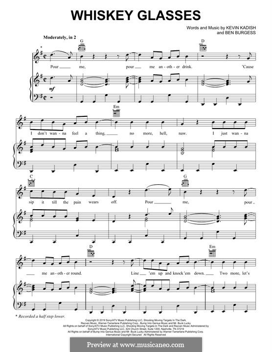 Whiskey Glasses (Morgan Wallen): Para vocais e piano (ou Guitarra) by Kevin Kadish, Ben Burgess