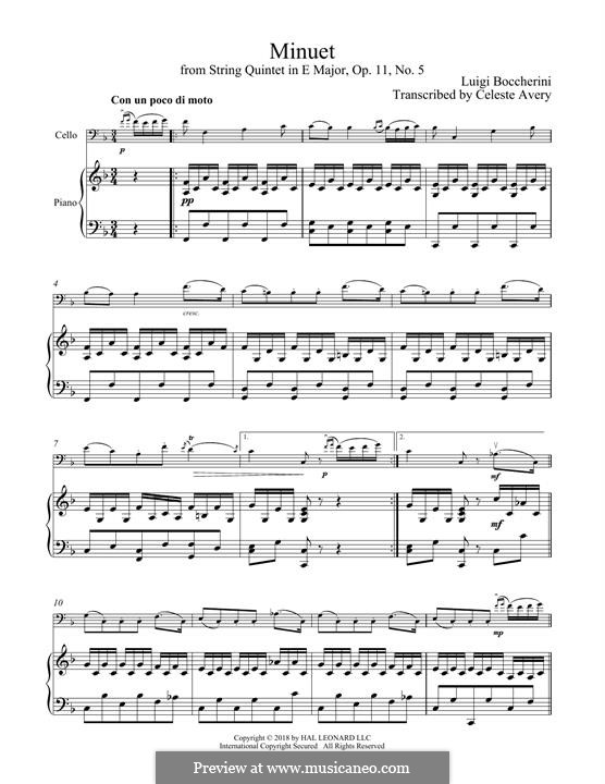 Minuet (Instrumental version): para Violoncelo e piano by Luigi Boccherini